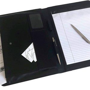 Black Genuine Leather Padfolio for Men/Women